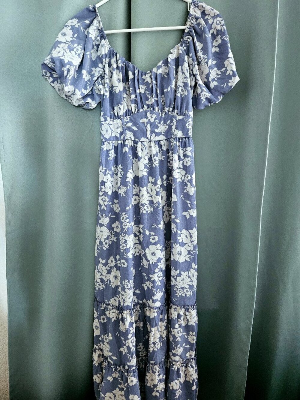Inspired Hearts Floral Blue White Maxi Dress Size Small